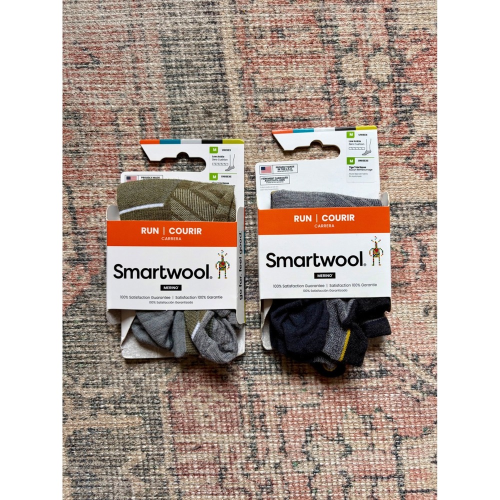 2pk Smartwool Run Carrera Low Ankle Zero Cushion Merino Socks Medium Unisex